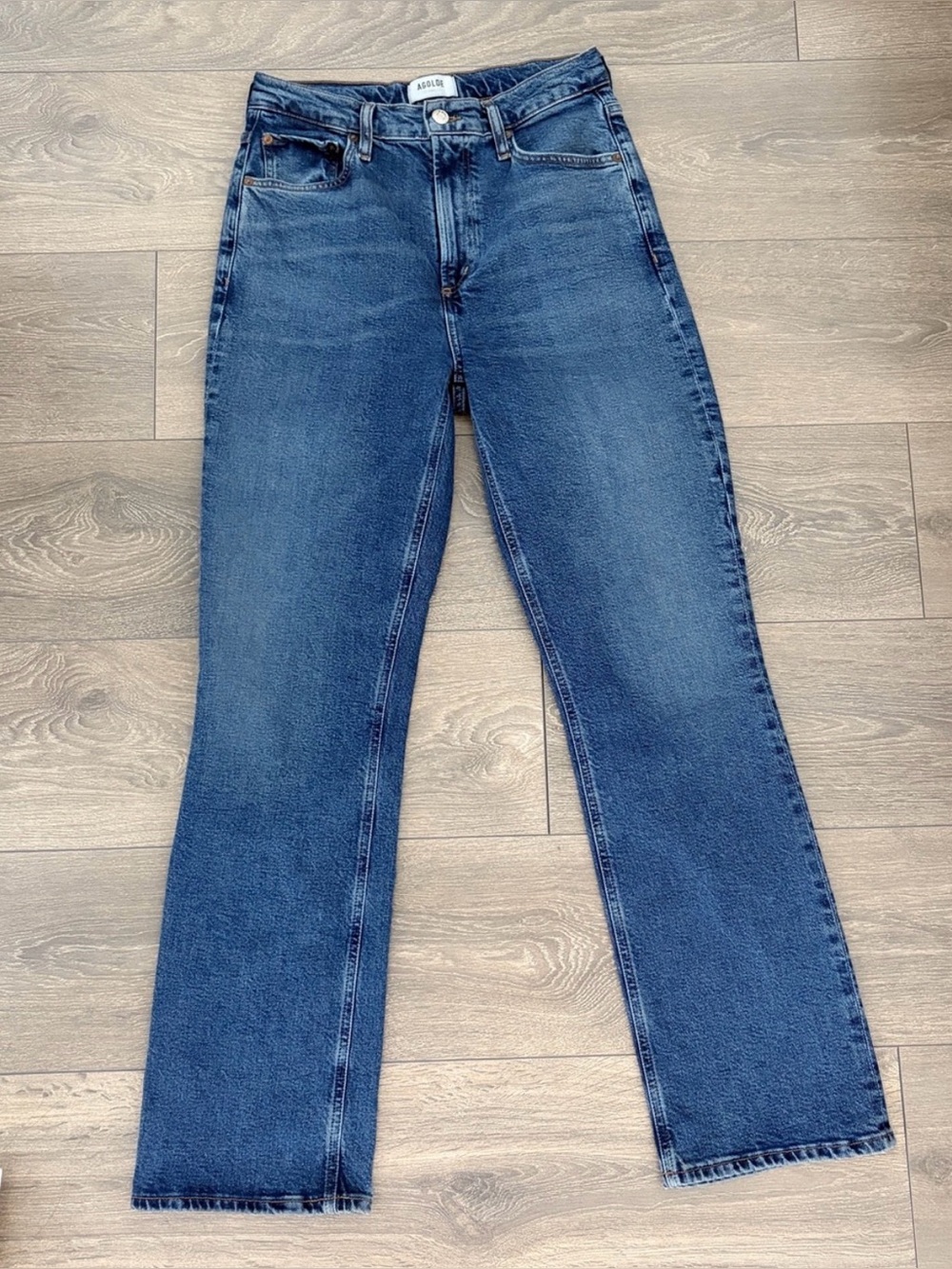 Agolde Straight Leg Jeans in Medium Blue Denim